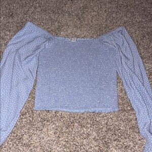 American Eagle Outfitters Light Blue Puff Sleeve Smocked Crop Top